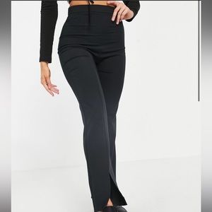 ASOS DESIGN Hourglass loose slim leg pants with slit front in black